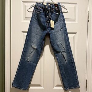 Levi's Blue Straight Leg Jeans with Distressed Details